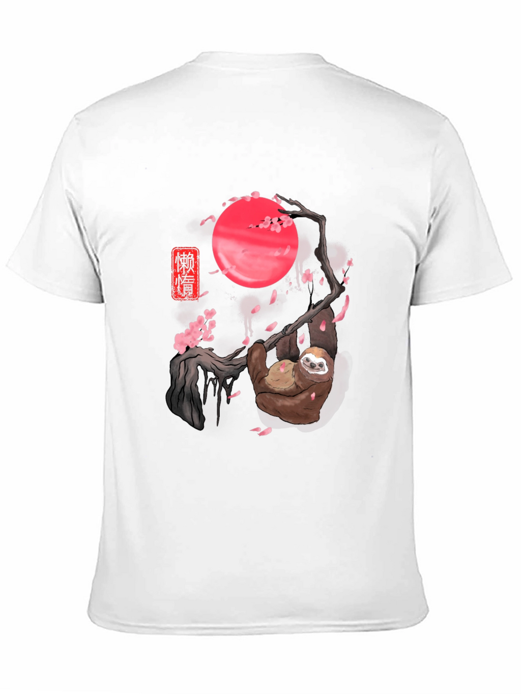 Sloth Cherry Blossom Moon Black T-Shirt