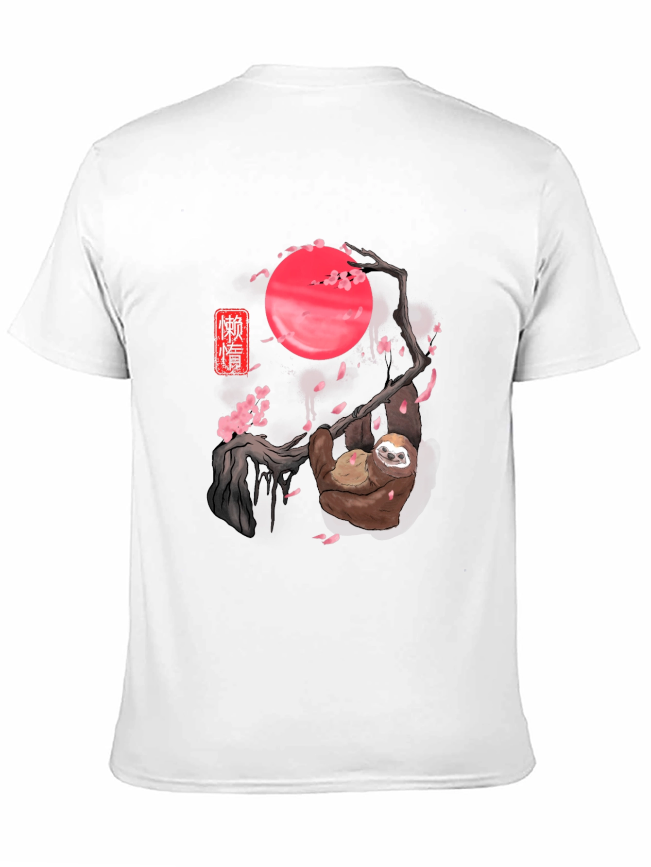 Sloth Cherry Blossom Moon Black T-Shirt