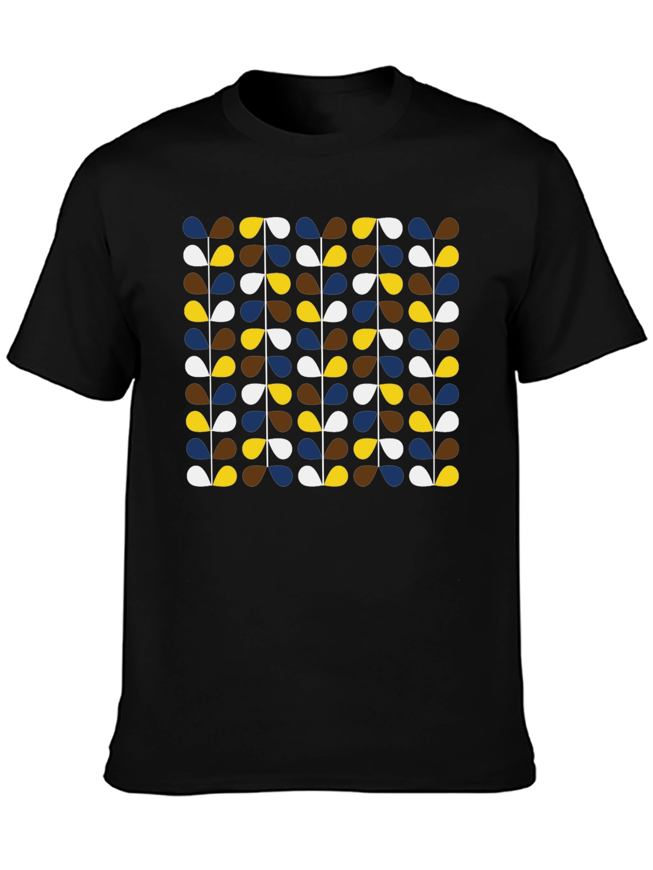 Retro Botanical Pattern Black T-Shirt