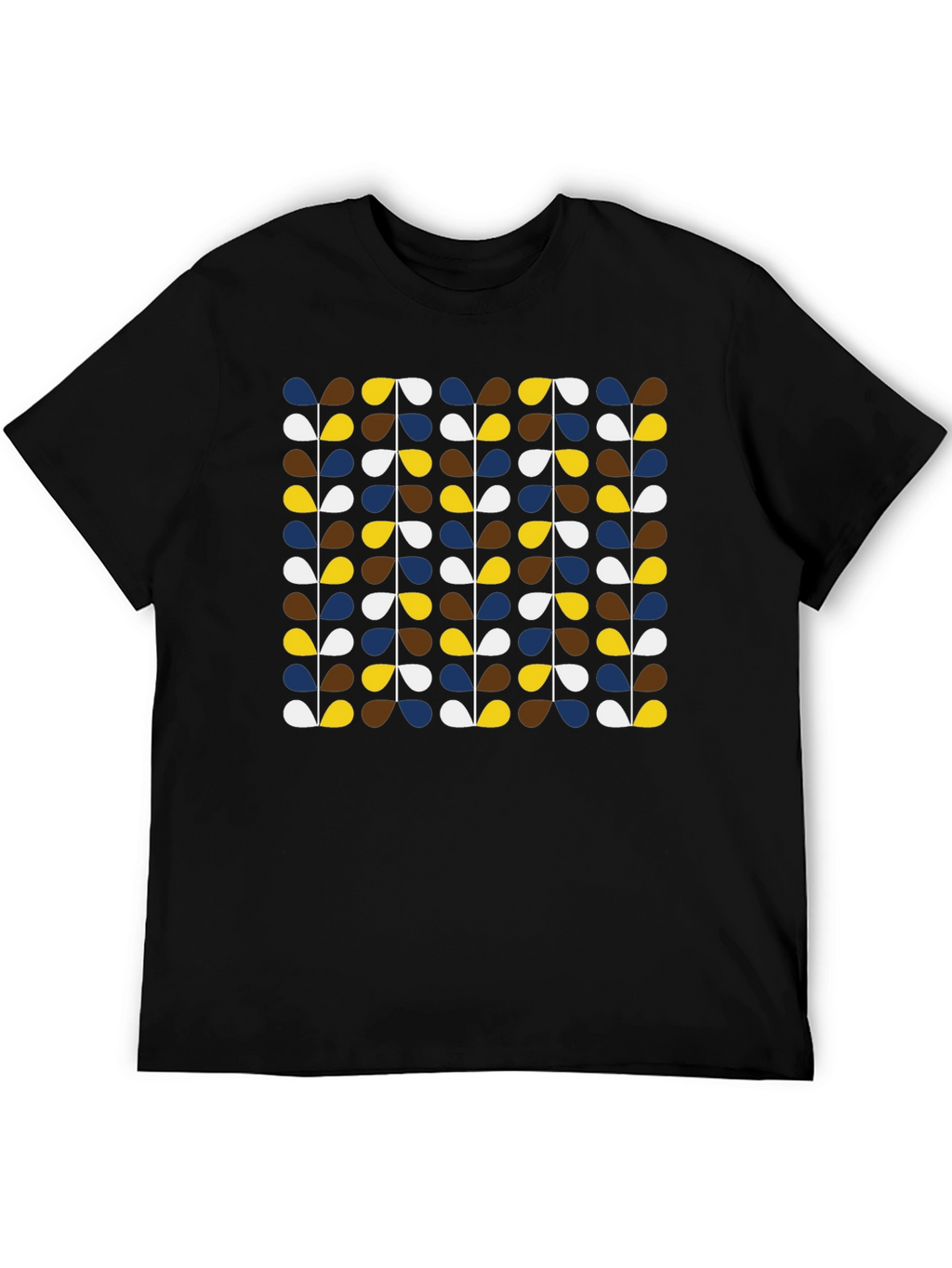 Retro Botanical Pattern Black T-Shirt