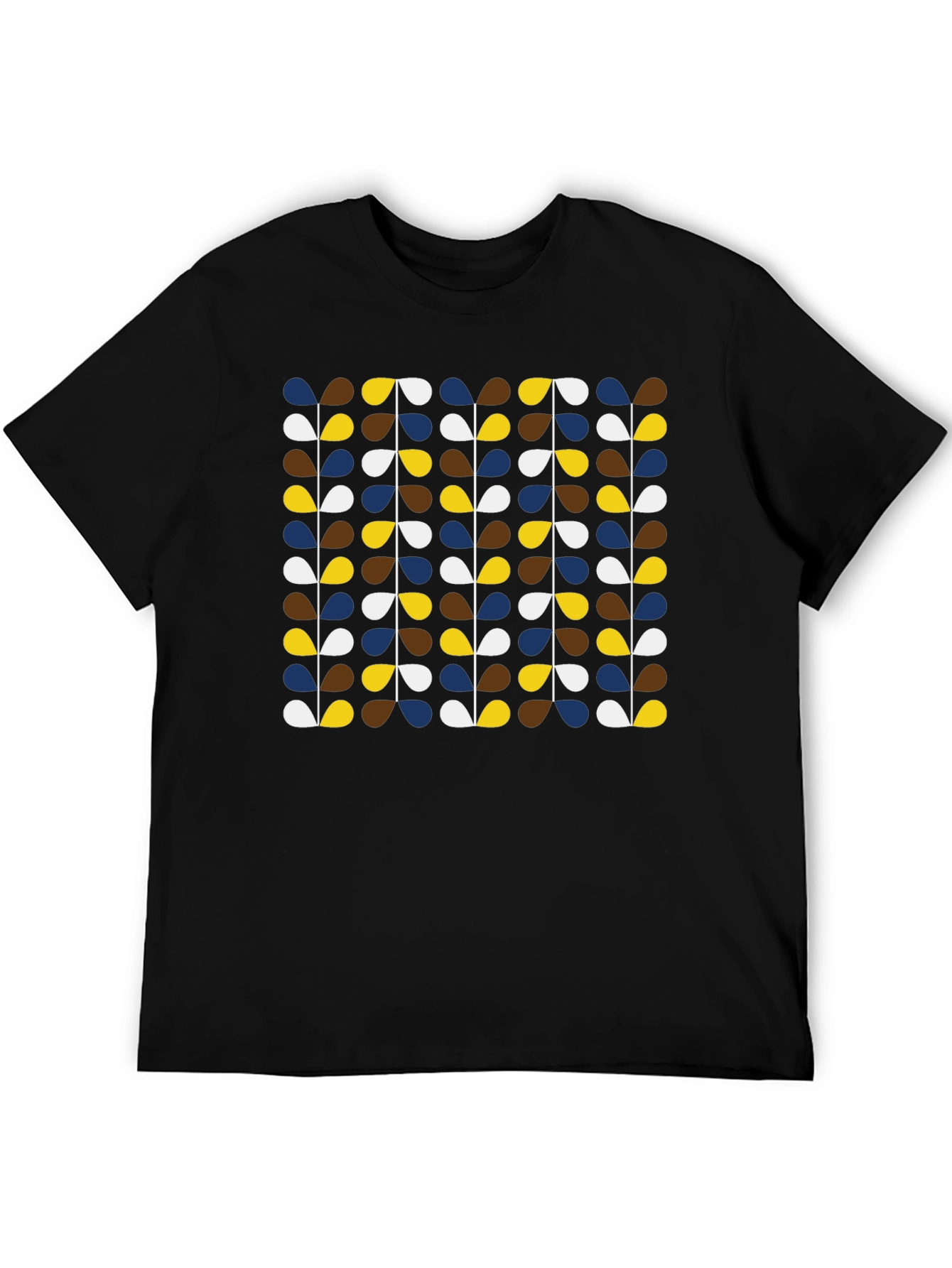 Retro Botanical Pattern Black T-Shirt