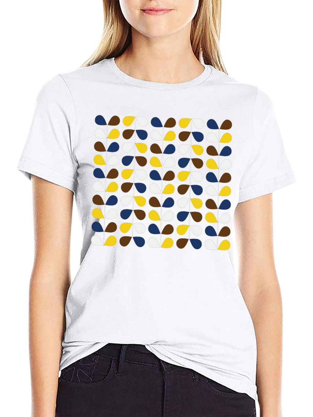 Retro Botanical Pattern Black T-Shirt