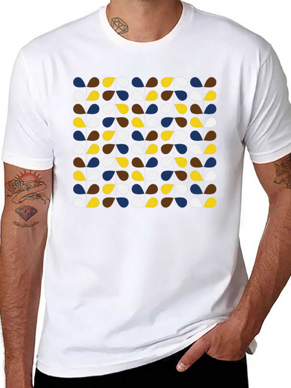 Retro Botanical Pattern Black T-Shirt
