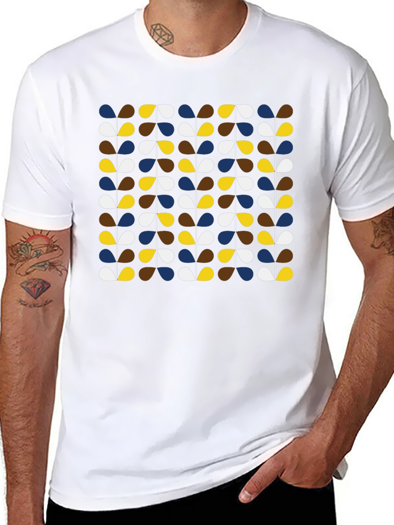 Retro Botanical Pattern Black T-Shirt