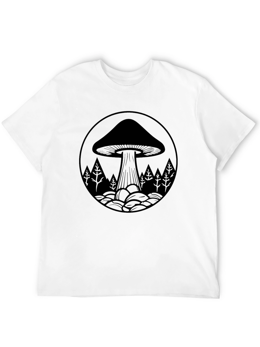 Mushroom Forest Graphic Tee - Black Cotton Blend
