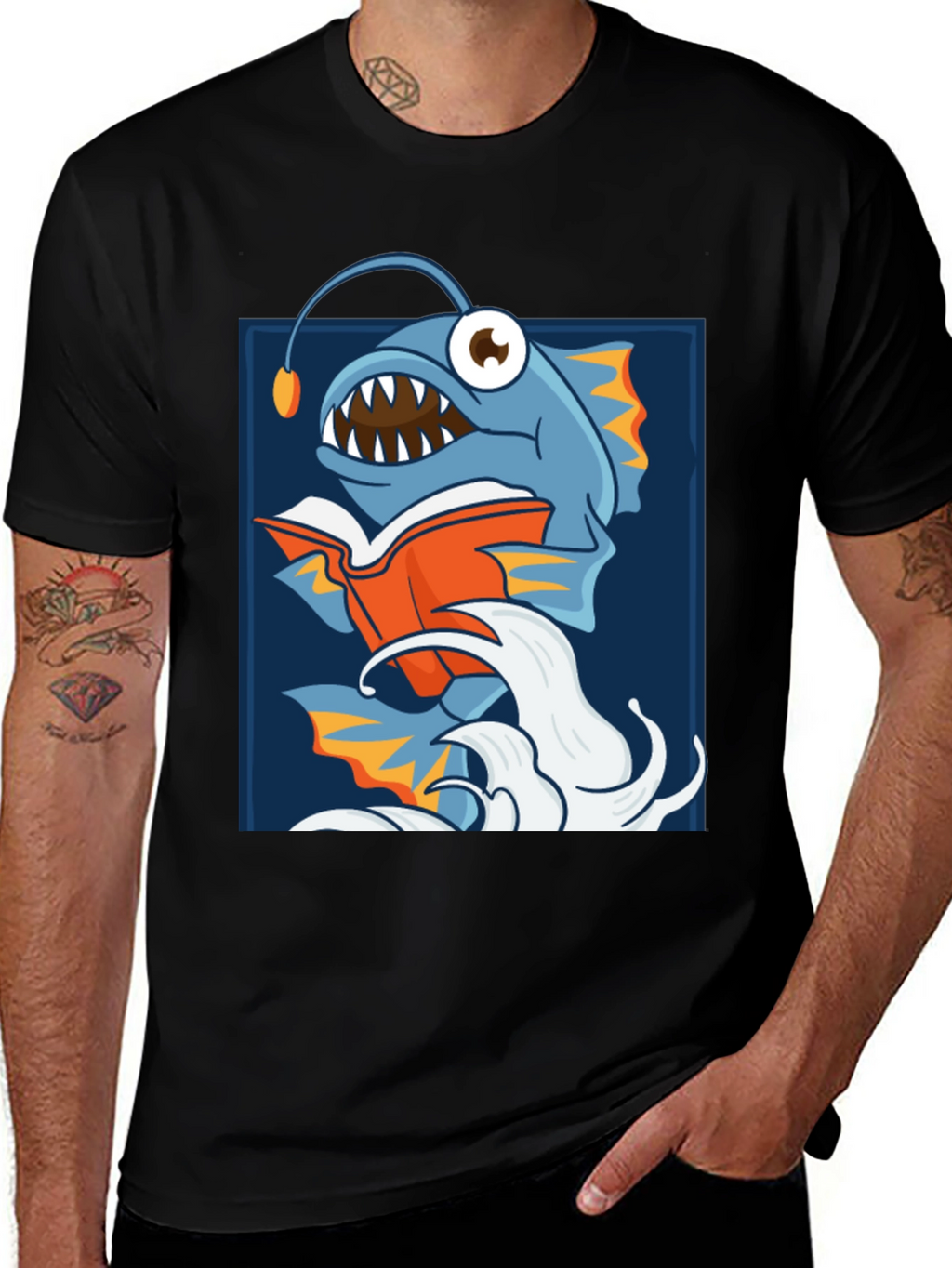 Anglerfish Reading Book Graphic T-Shirt