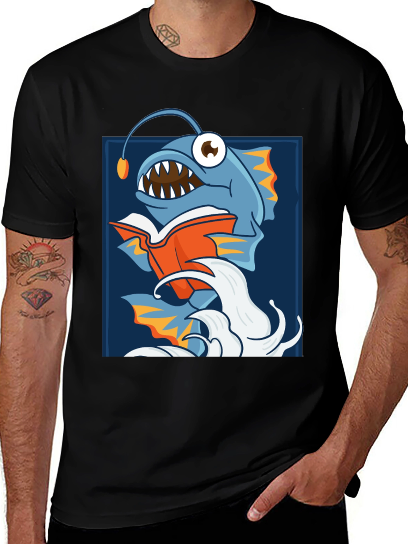 Anglerfish Reading Book Graphic T-Shirt