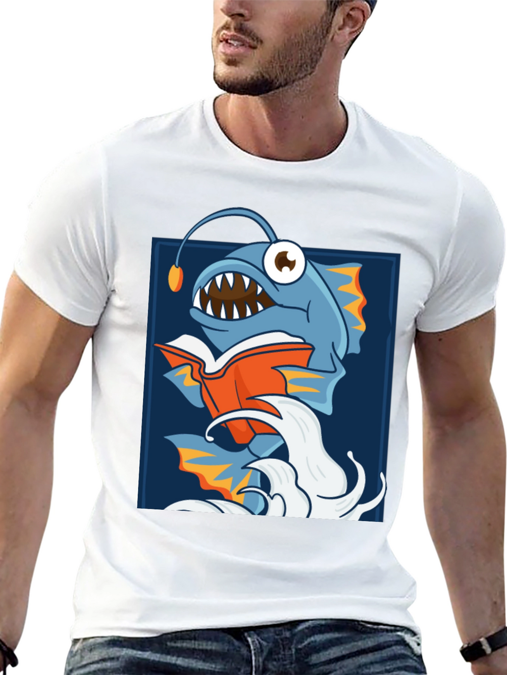 Anglerfish Reading Book Graphic T-Shirt