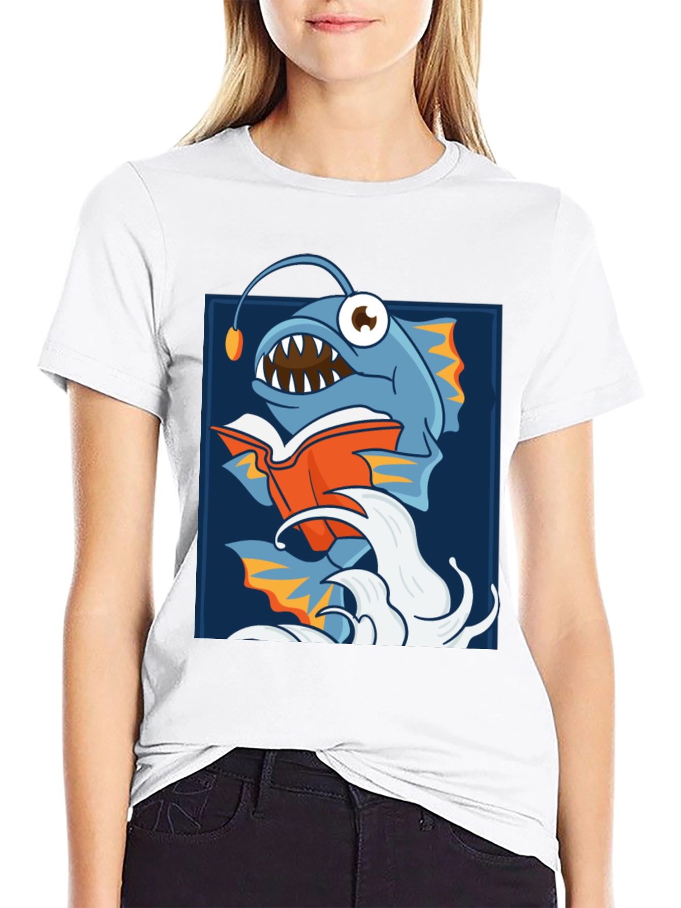 Anglerfish Reading Book Graphic T-Shirt