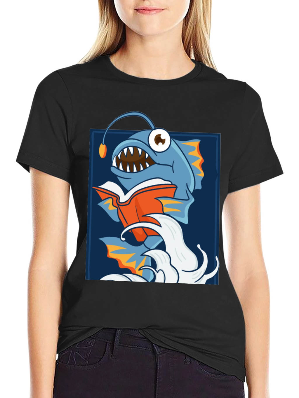 Anglerfish Reading Book Graphic T-Shirt