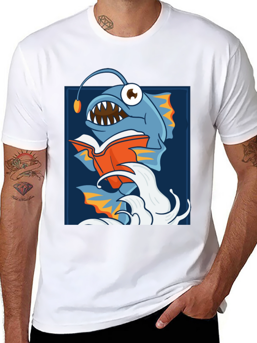 Anglerfish Reading Book Graphic T-Shirt