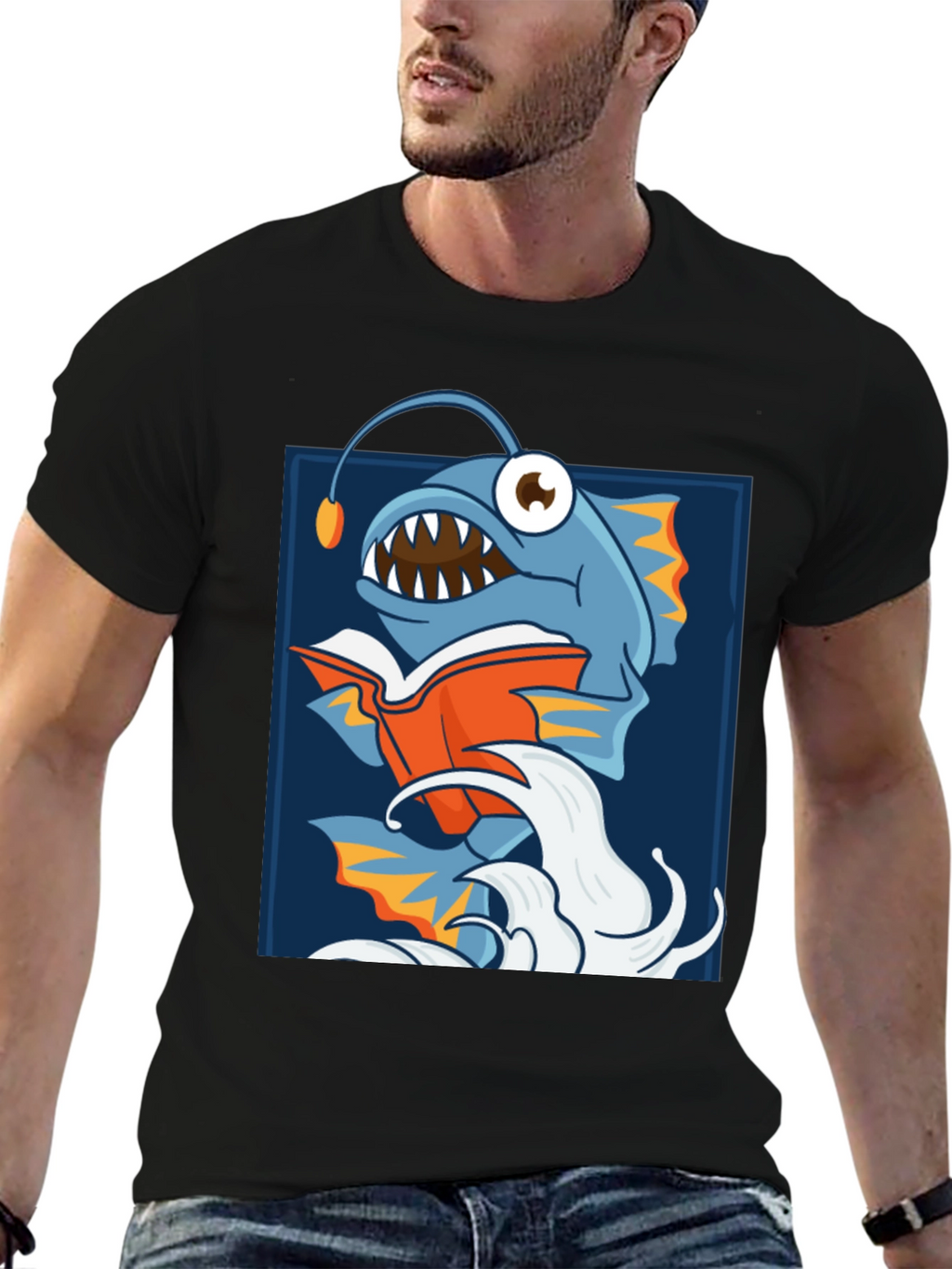 Anglerfish Reading Book Graphic T-Shirt