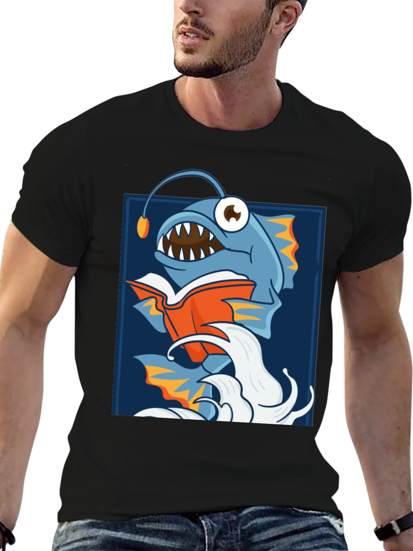 Anglerfish Reading Book Graphic T-Shirt