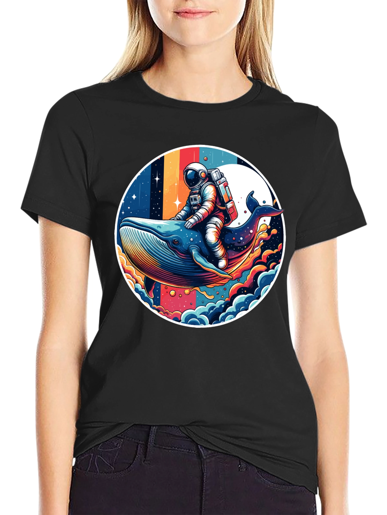 Astronaut Whale Ride Graphic Tee - Unique Design