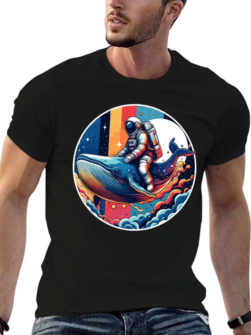 Astronaut Whale Ride Graphic Tee - Unique Design