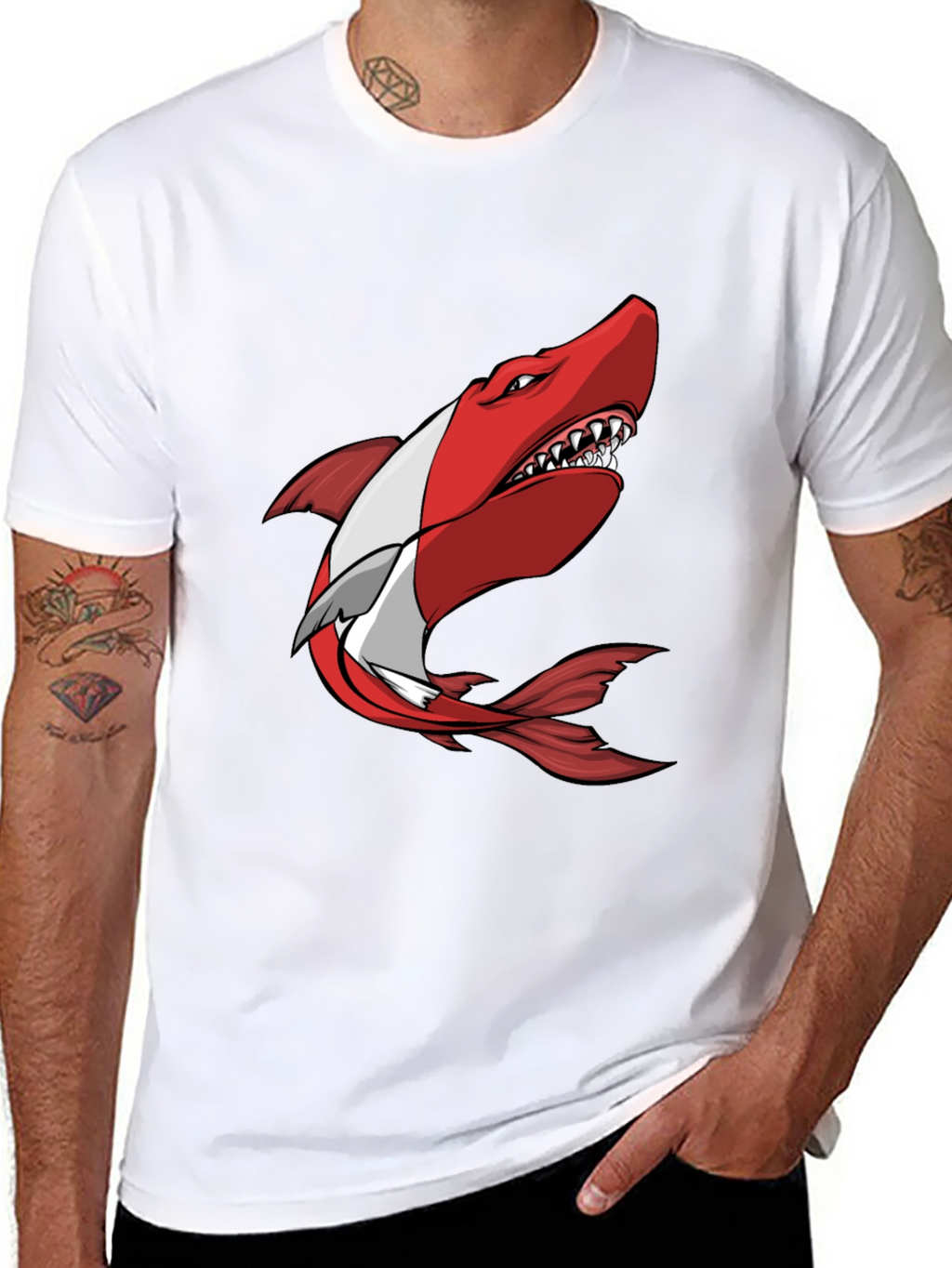 Red Shark Graphic Tee - Mens Black T-Shirt