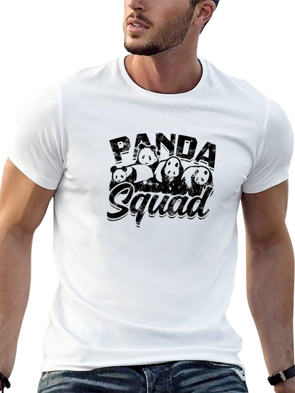 Panda Squad Graphic Tee - Black Crew Neck T-Shirt