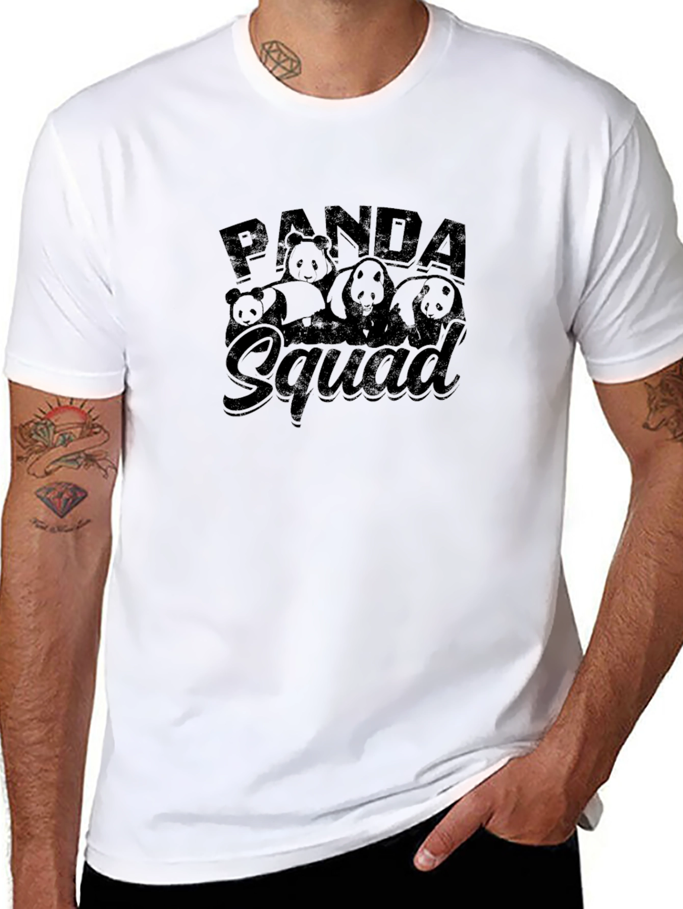 Panda Squad Graphic Tee - Black Crew Neck T-Shirt
