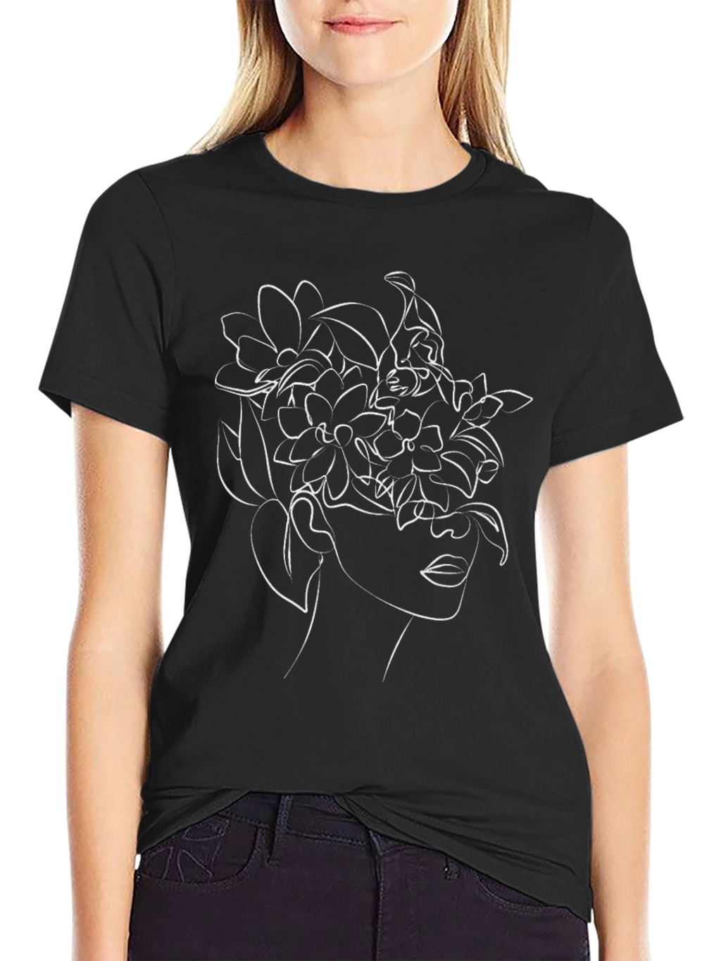 Floral Woman Line Art Graphic Tee