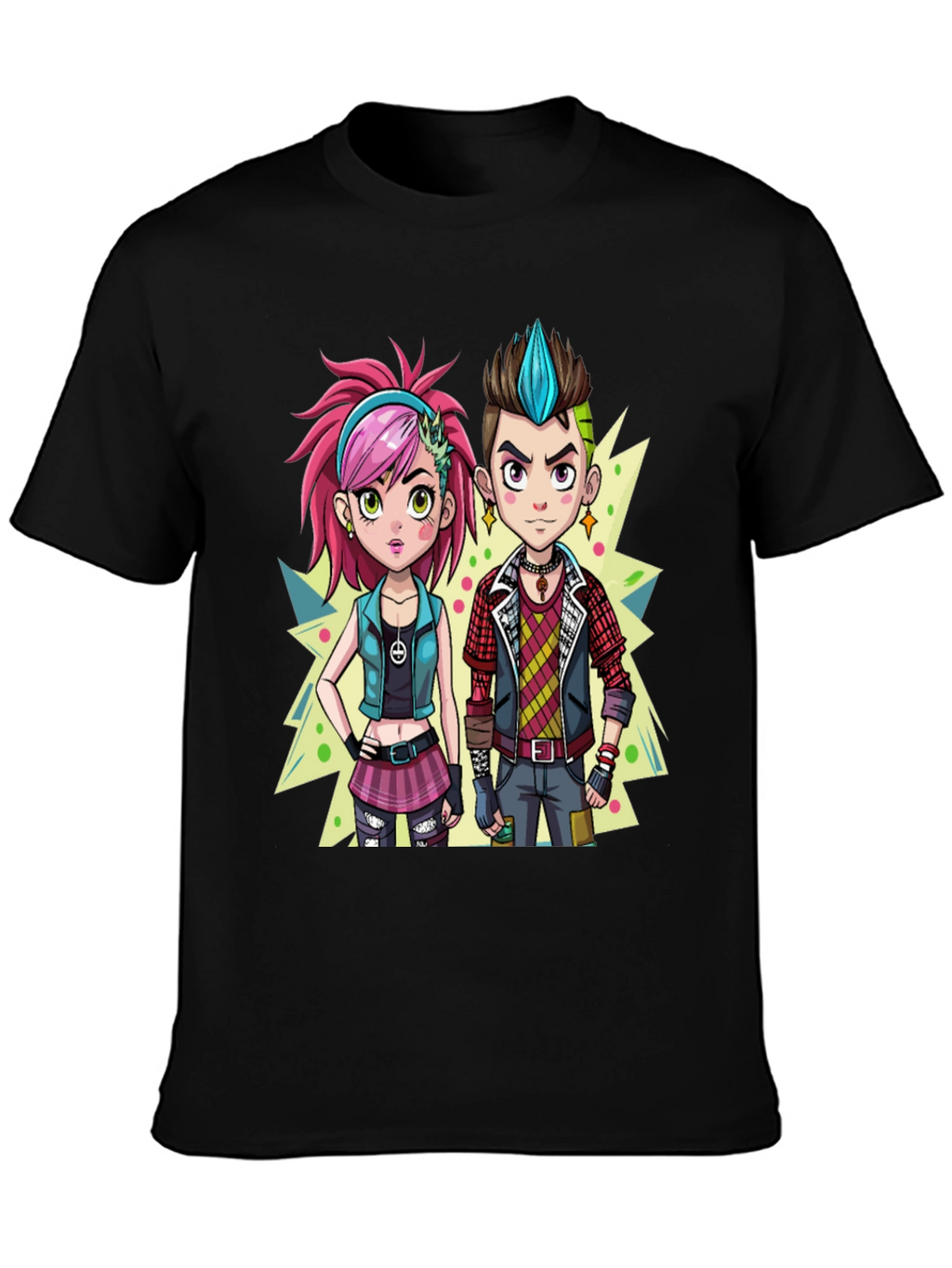 Cartoon Couple Black Graphic Tee