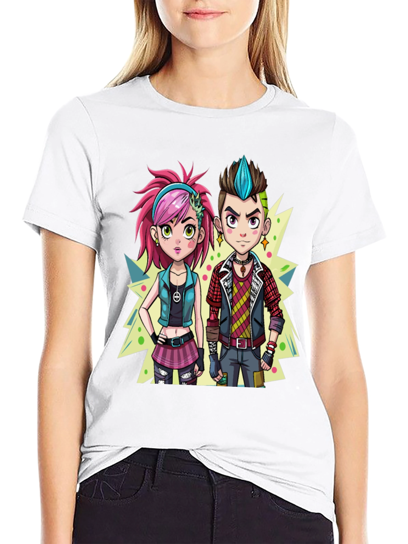 Cartoon Couple Black Graphic Tee