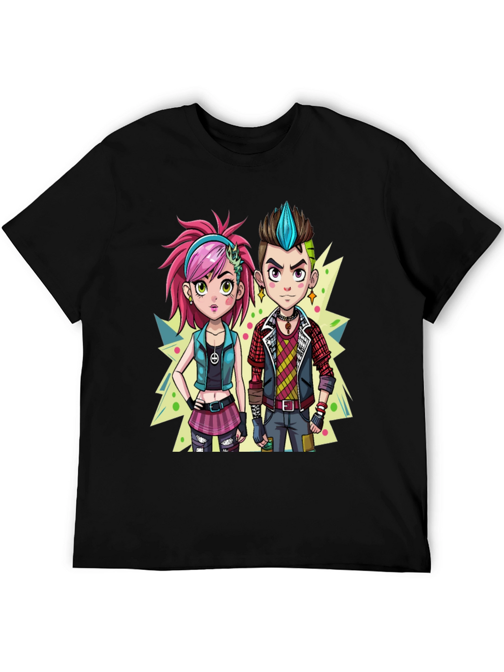 Cartoon Couple Black Graphic Tee