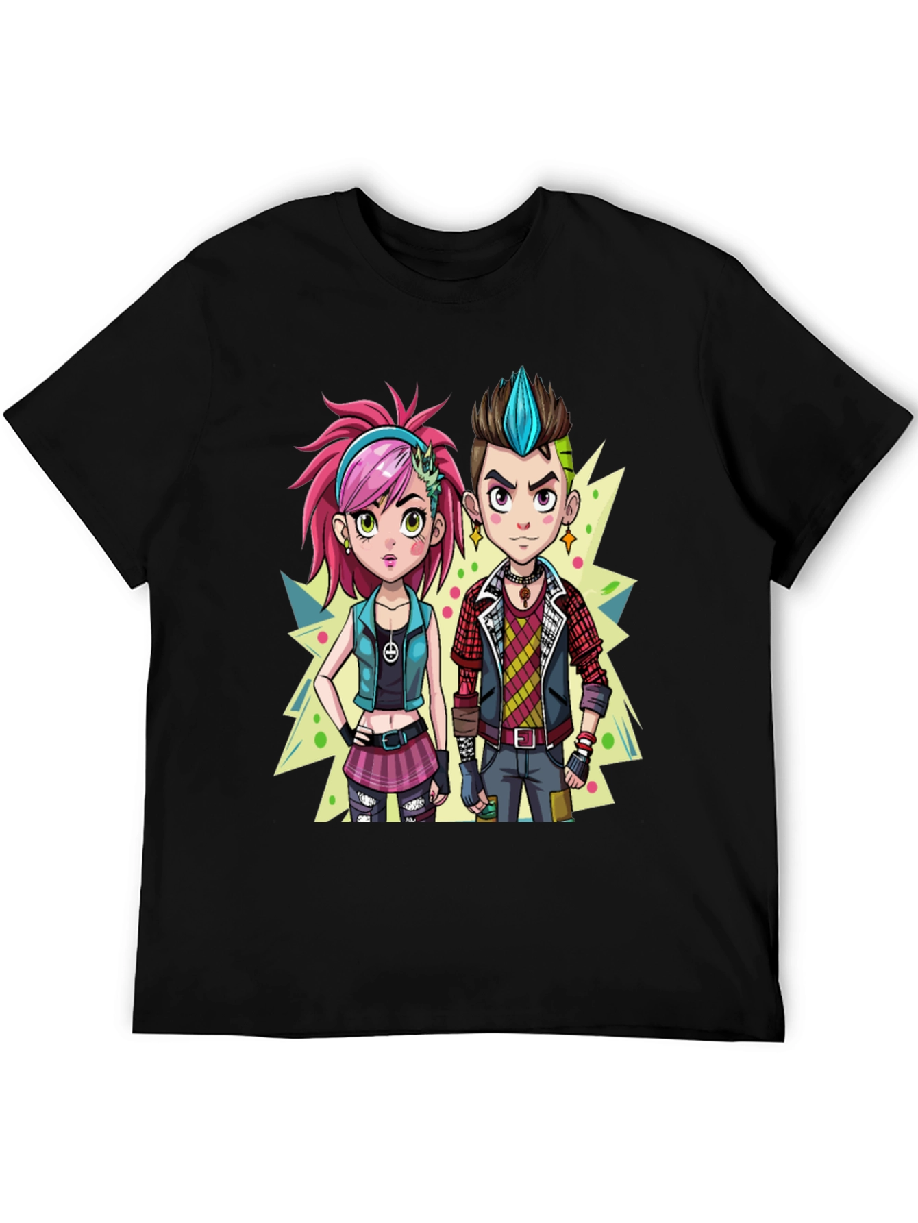 Cartoon Couple Black Graphic Tee