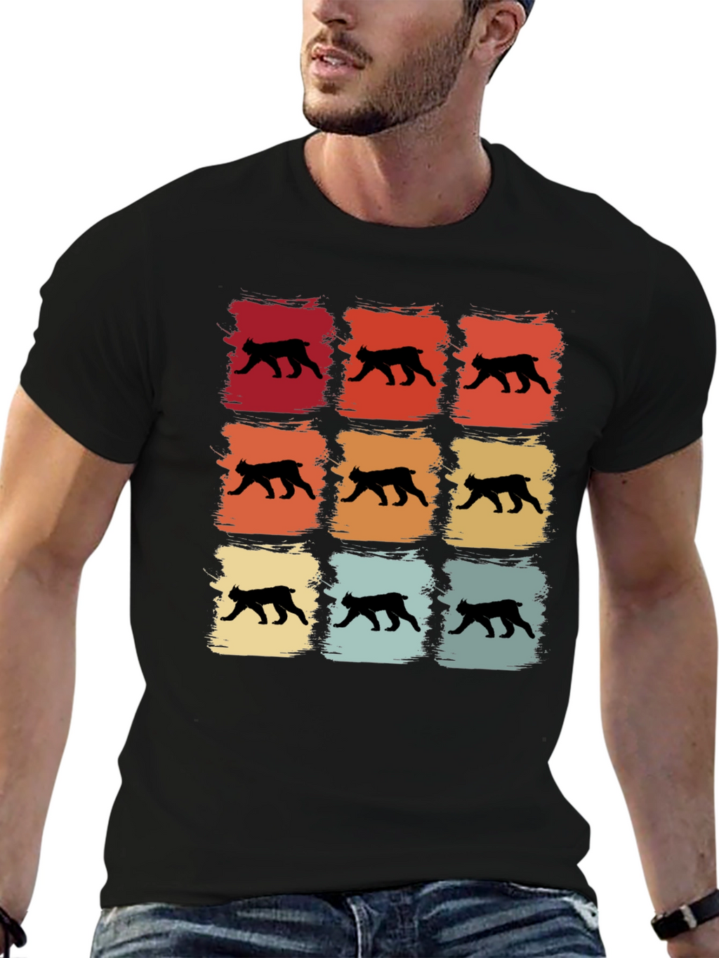 Retro Bobcat Silhouette Graphic T-Shirt