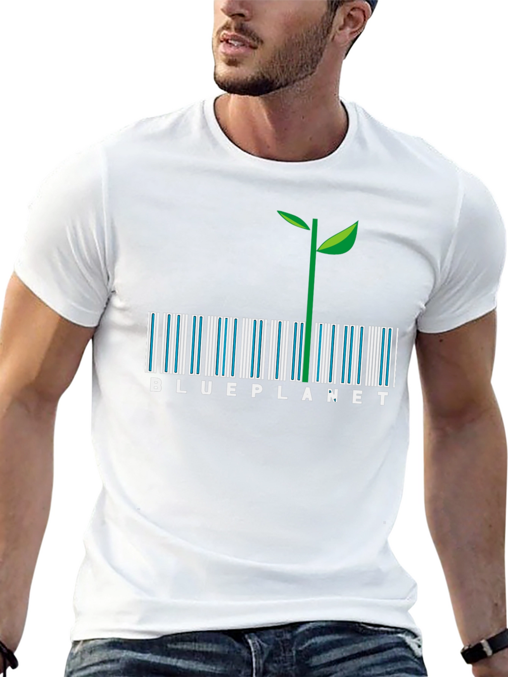 Blue Planet Barcode Plant Graphic Tee