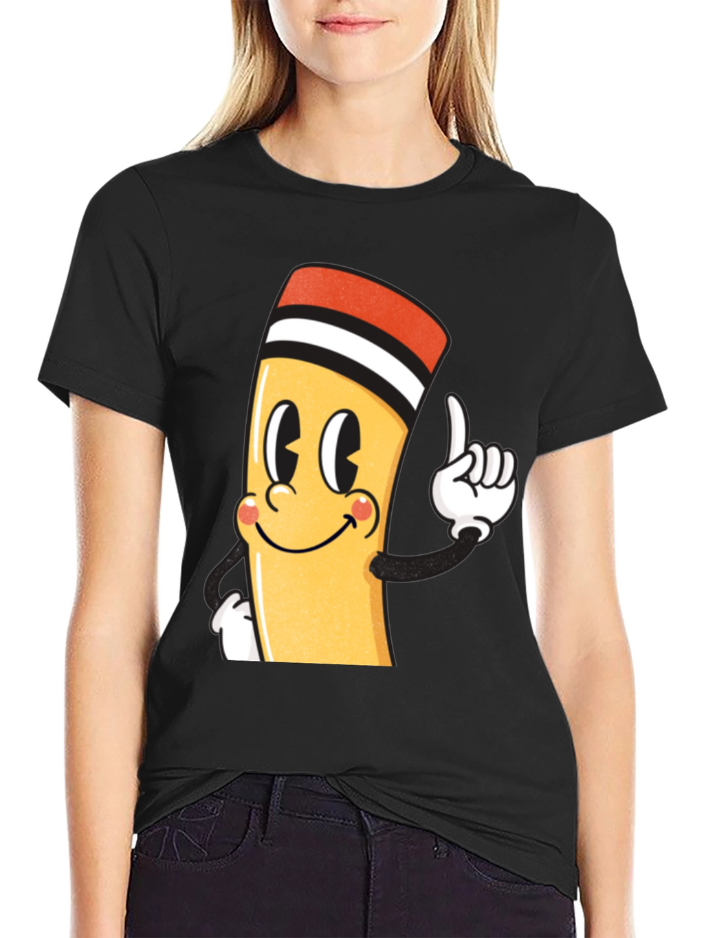 Cartoon Pencil Graphic Black T-Shirt