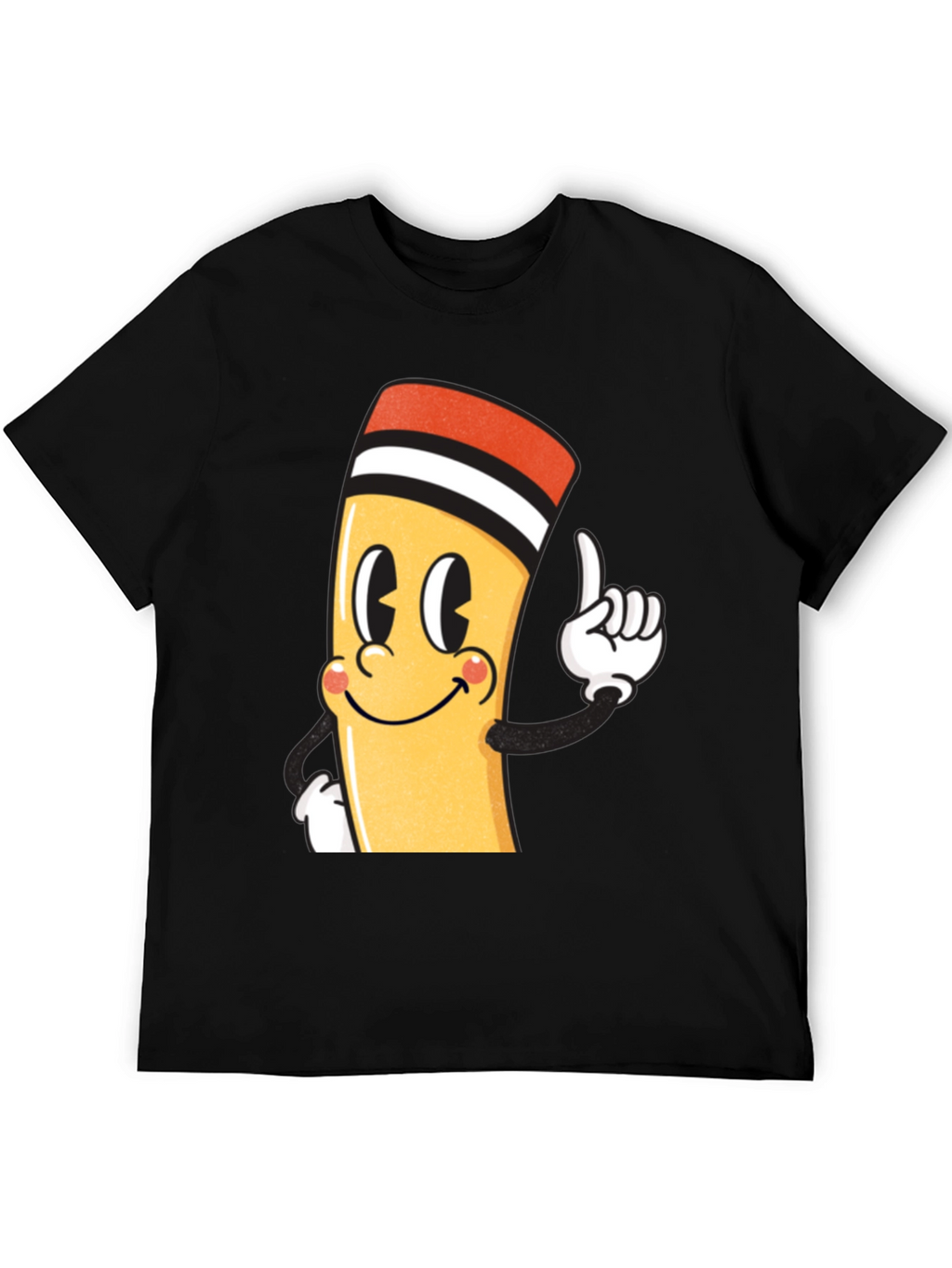 Cartoon Pencil Graphic Black T-Shirt