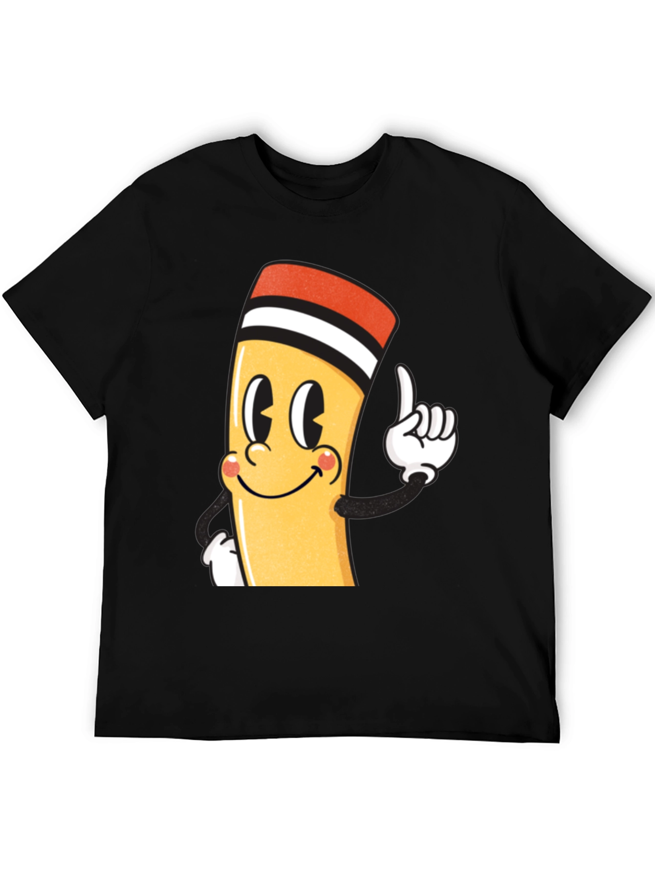 Cartoon Pencil Graphic Black T-Shirt