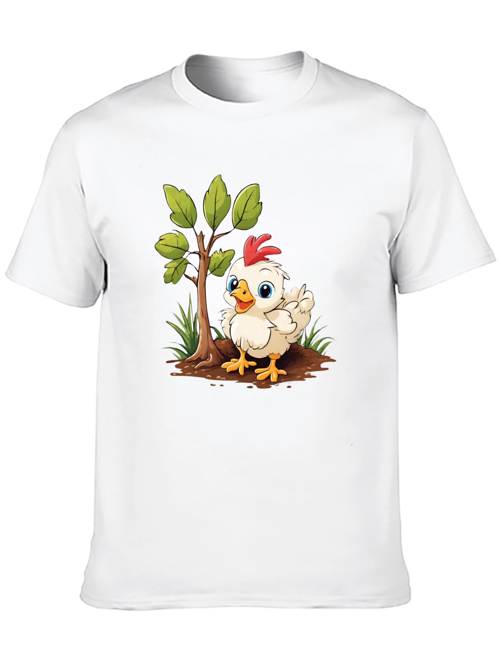 Cute Cartoon Chicken Tree Graphic Tee - Black