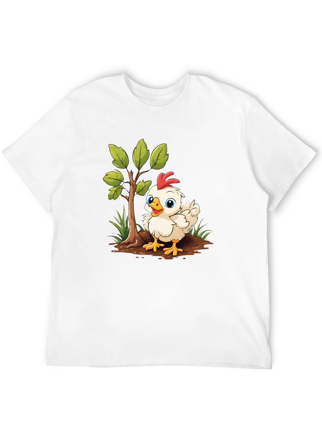 Cute Cartoon Chicken Tree Graphic Tee - Black