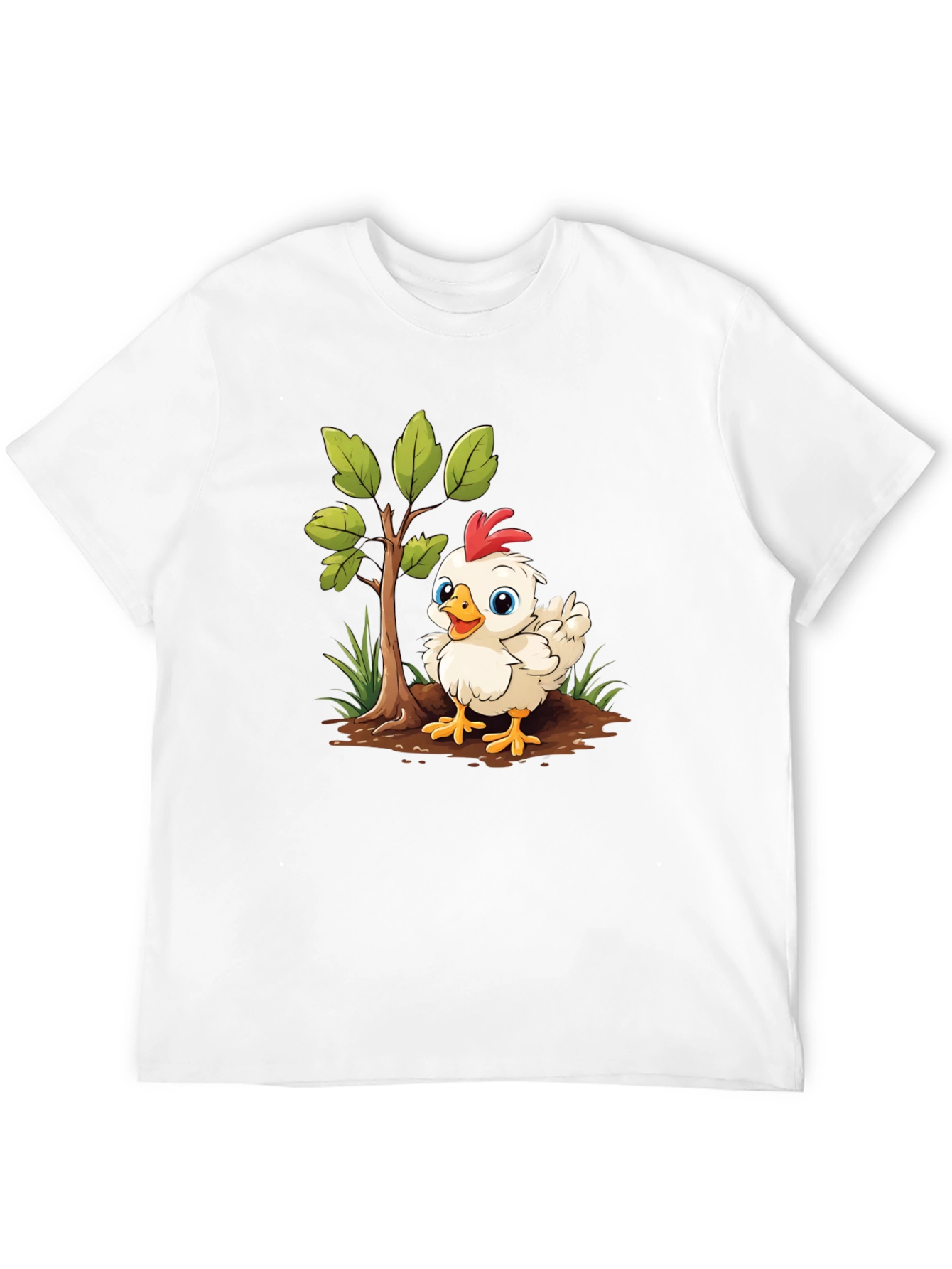 Cute Cartoon Chicken Tree Graphic Tee - Black