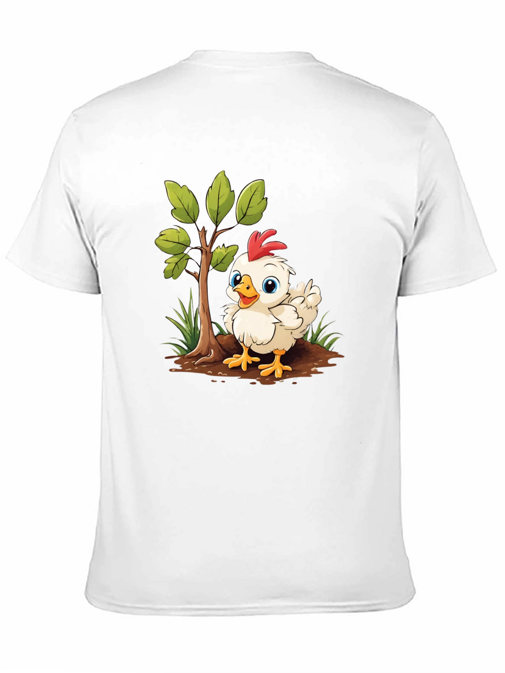 Cute Cartoon Chicken Tree Graphic Tee - Black