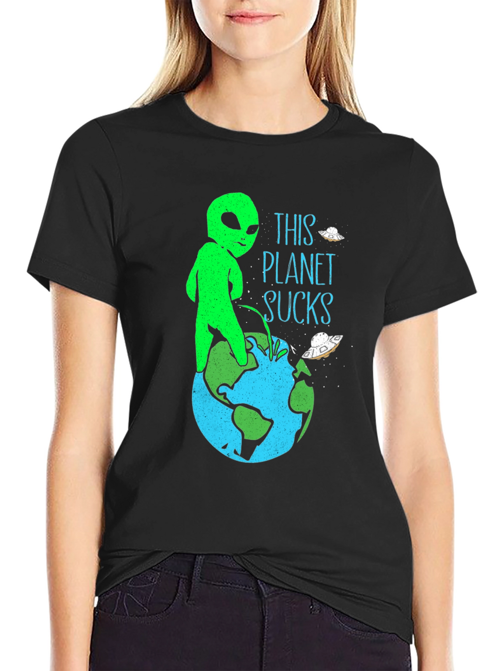Alien Peeing on Earth Graphic Tee