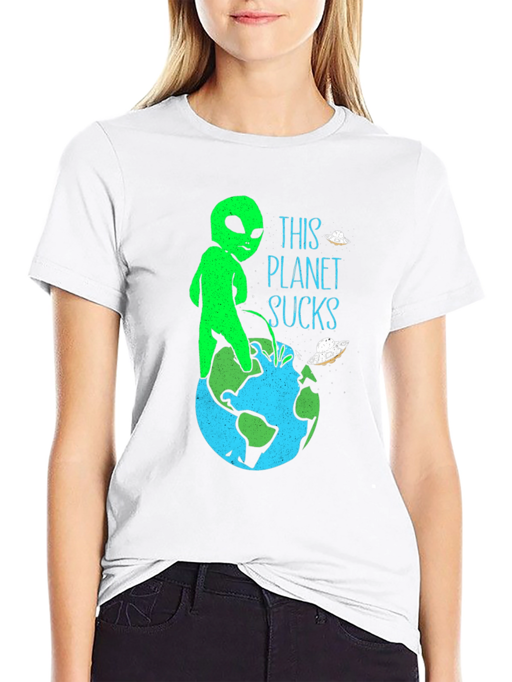 Alien Peeing on Earth Graphic Tee