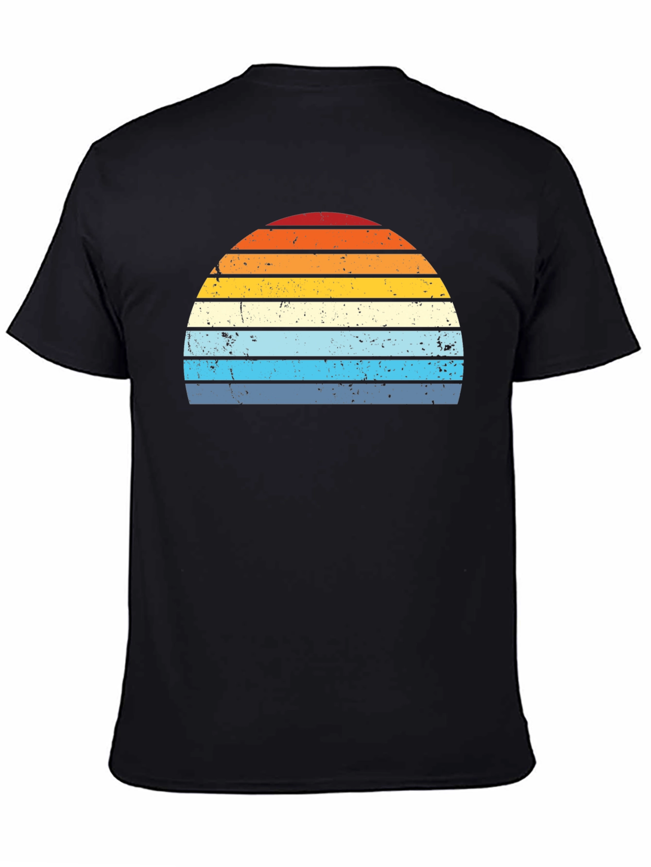 Retro Sunset Striped Graphic Tee - Black
