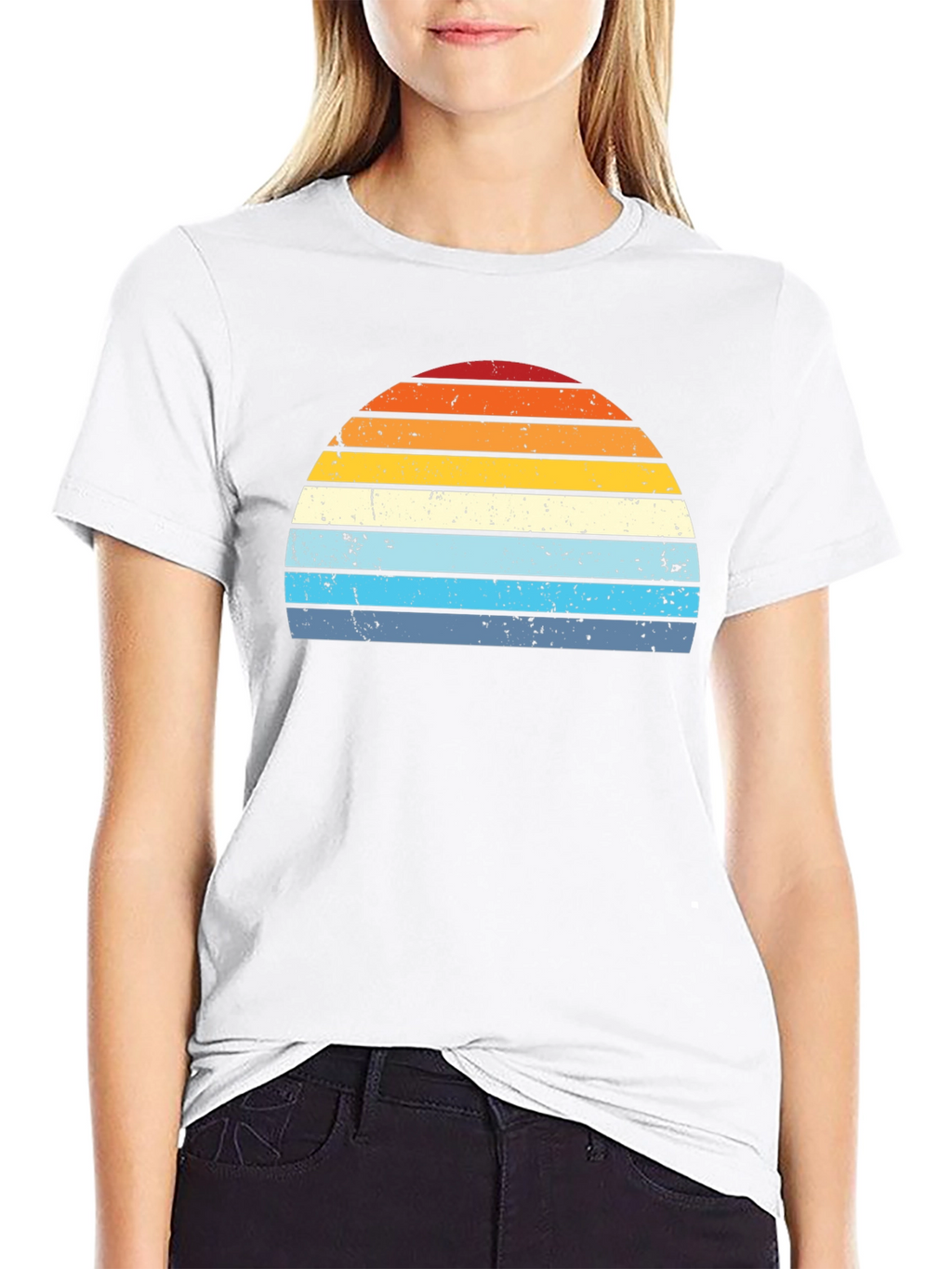 Retro Sunset Striped Graphic Tee - Black