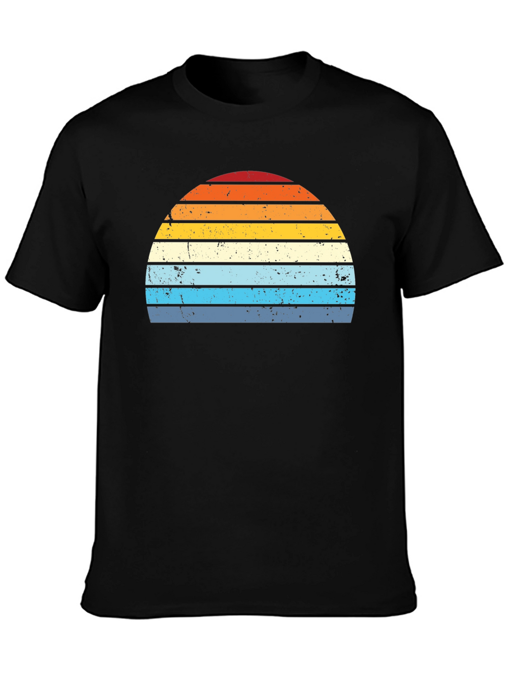 Retro Sunset Striped Graphic Tee - Black