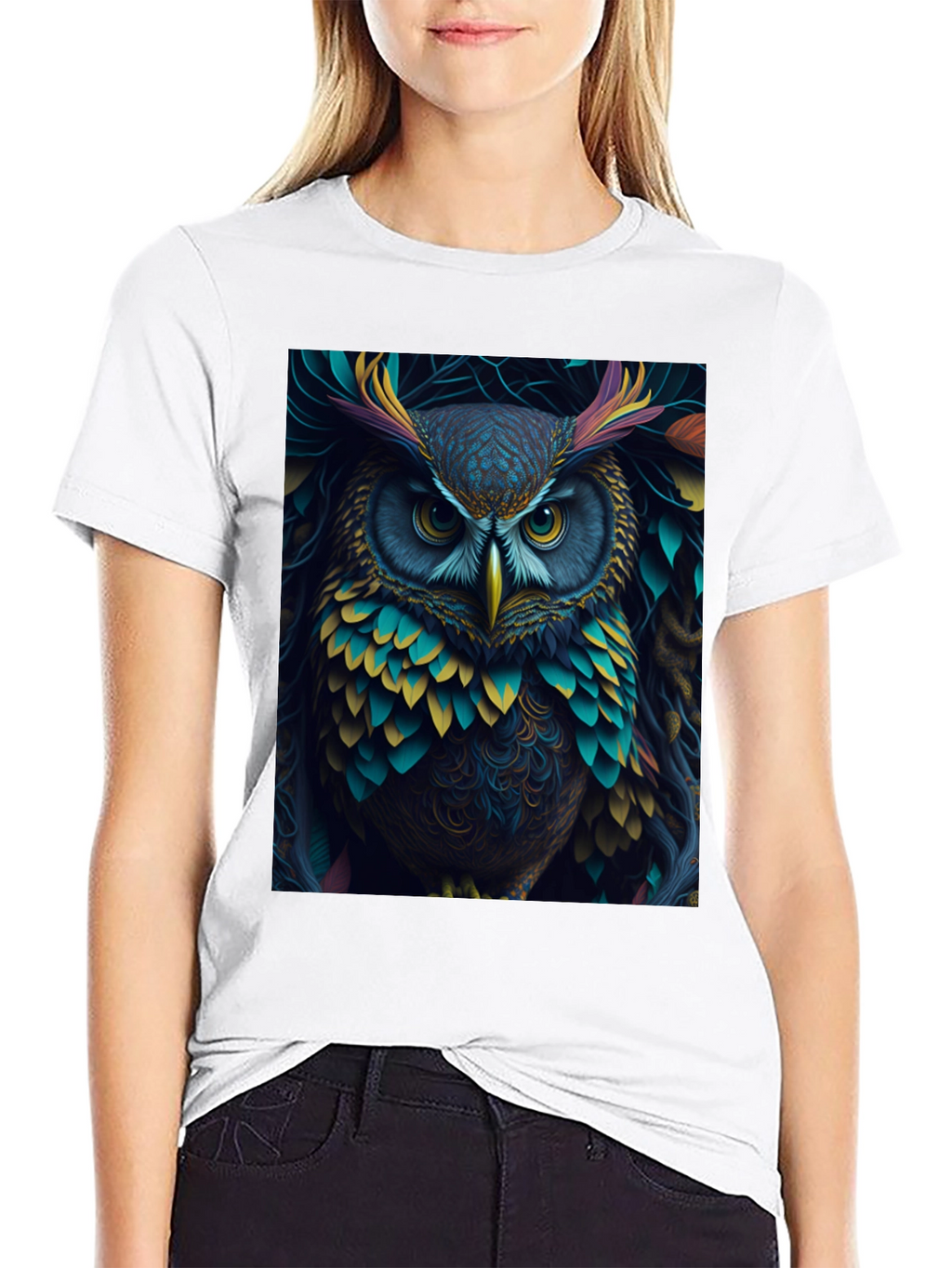 Owl Graphic Tee - Vibrant Bird Art Print