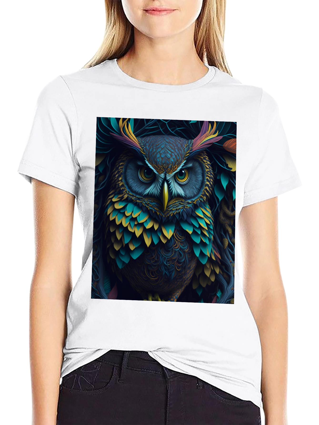 Owl Graphic Tee - Vibrant Bird Art Print