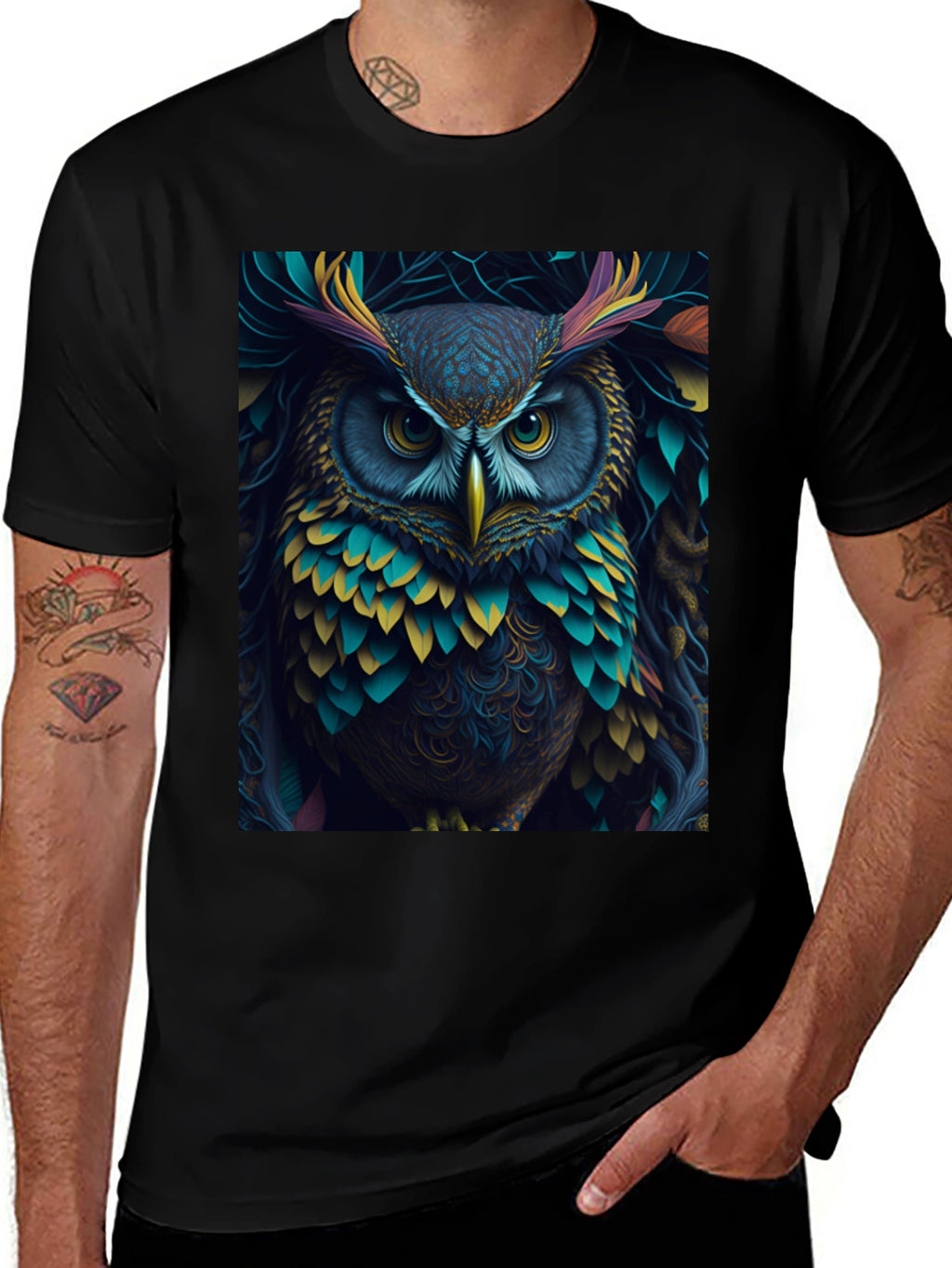 Owl Graphic Tee - Vibrant Bird Art Print