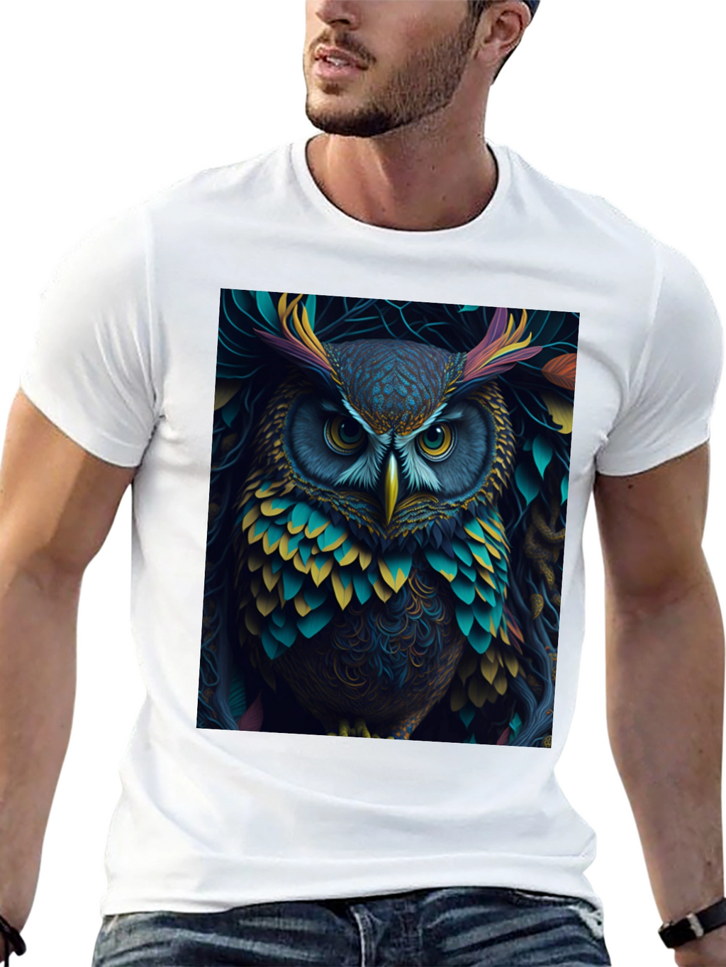 Owl Graphic Tee - Vibrant Bird Art Print