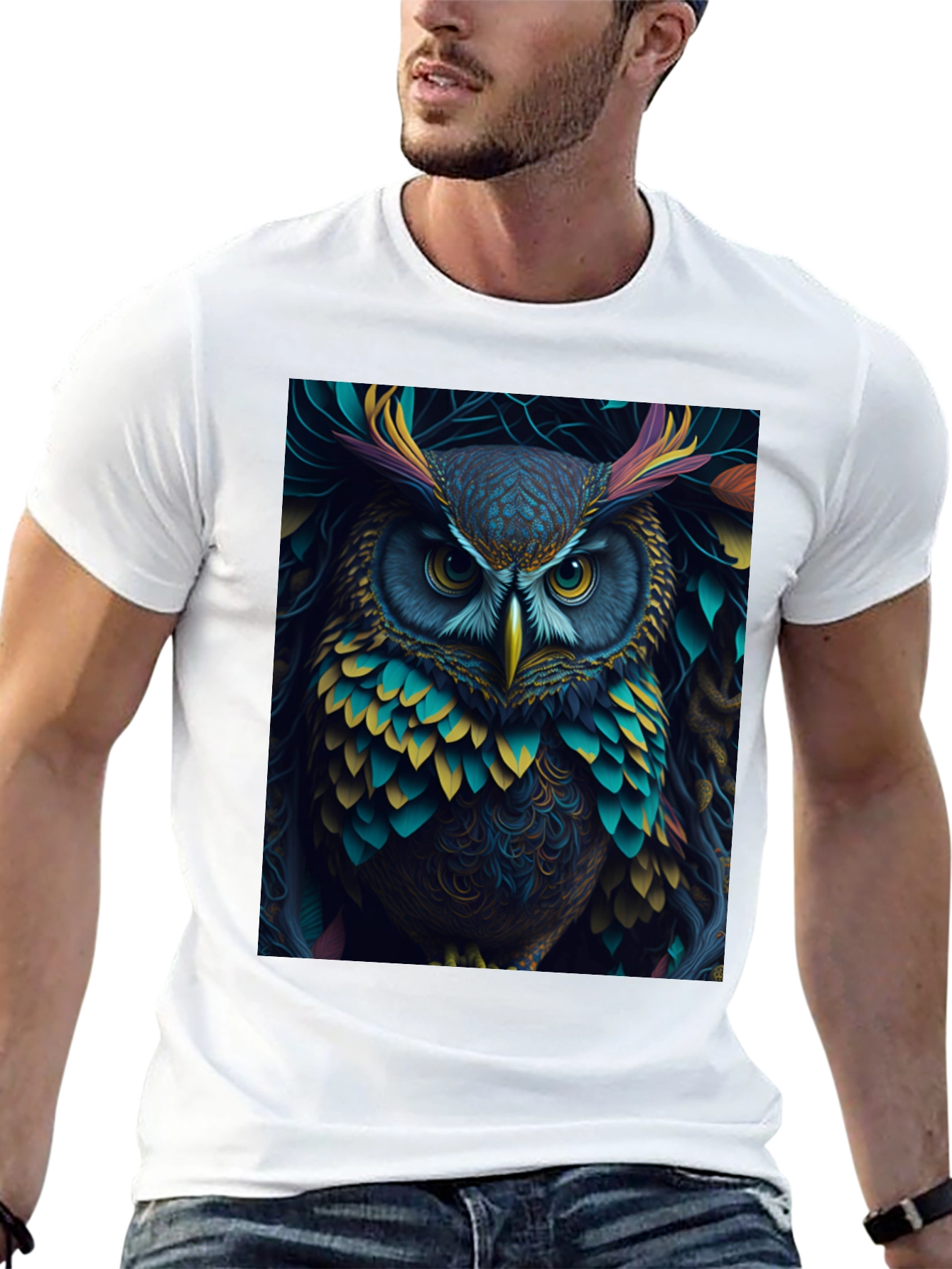 Owl Graphic Tee - Vibrant Bird Art Print