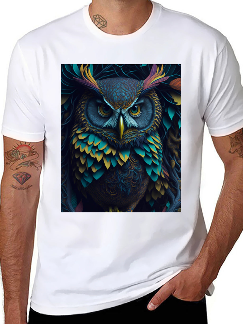 Owl Graphic Tee - Vibrant Bird Art Print