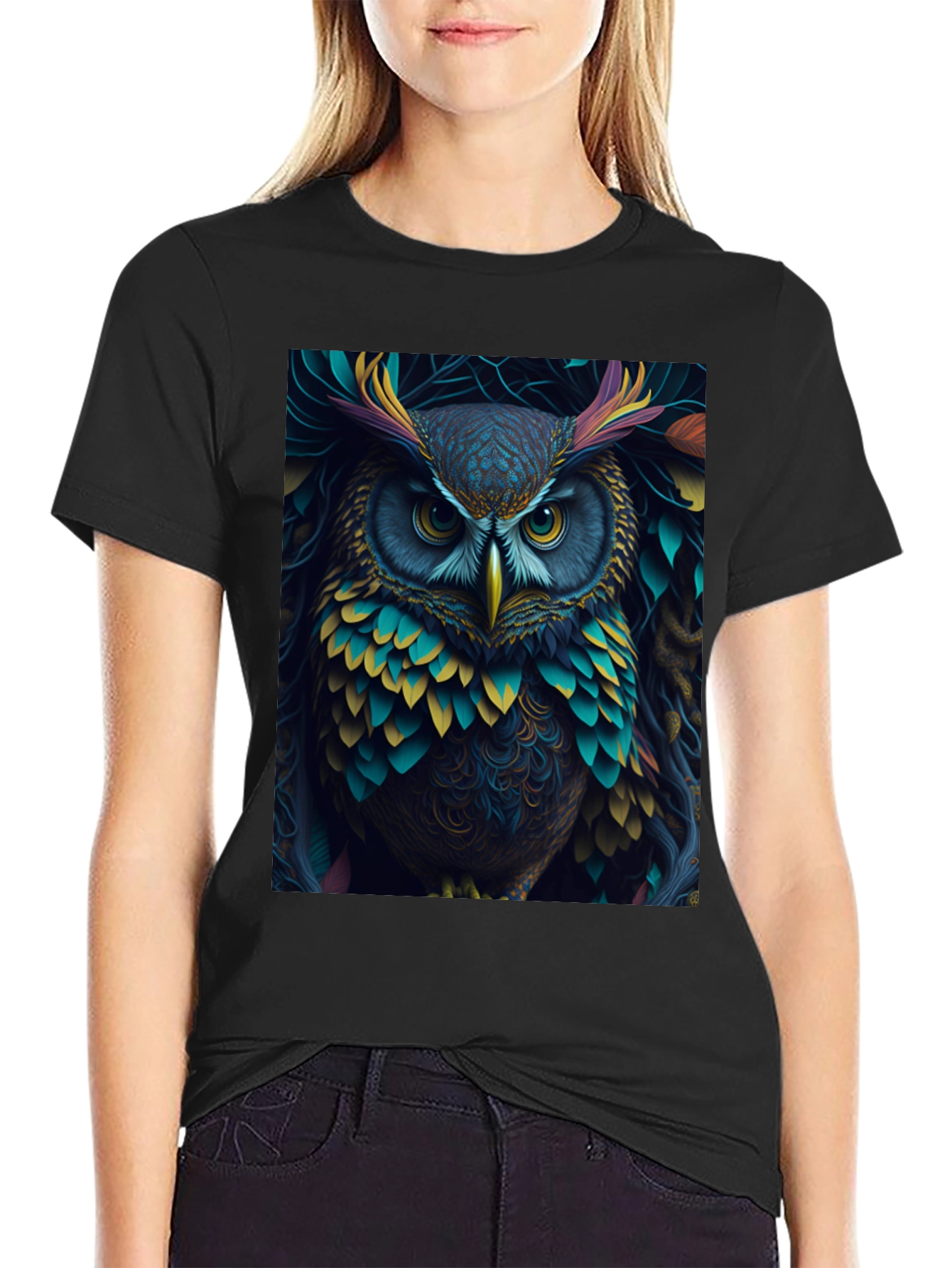 Owl Graphic Tee - Vibrant Bird Art Print