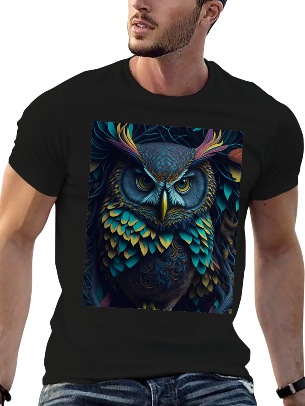 Owl Graphic Tee - Vibrant Bird Art Print