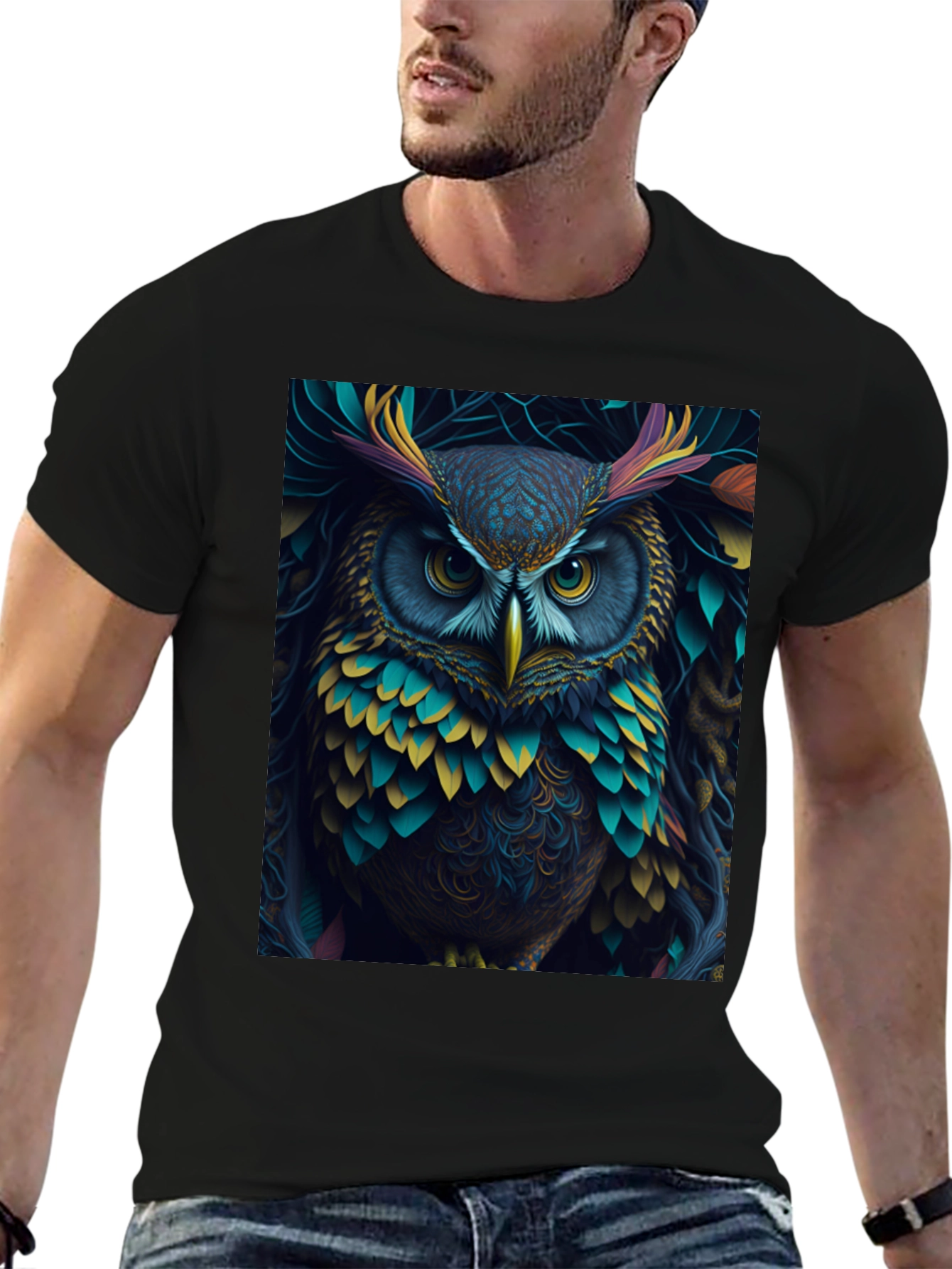 Owl Graphic Tee - Vibrant Bird Art Print